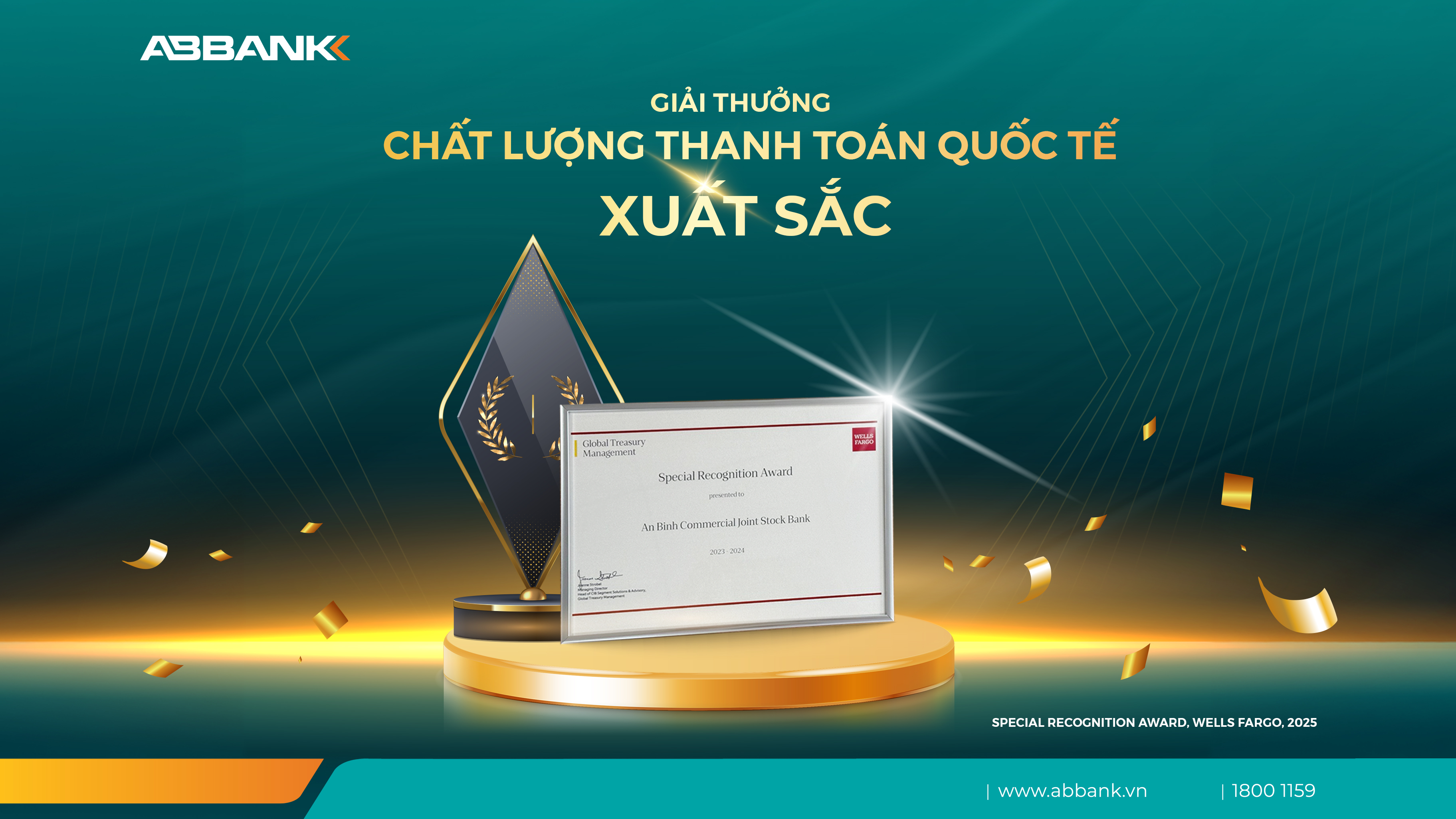 AN BINH BANK NHẬN GIẢI THƯỞNG CHẤT LƯỢNG THANH TOÁN QUỐC TẾ XUẤT SẮC TỪ WELLS FARGO