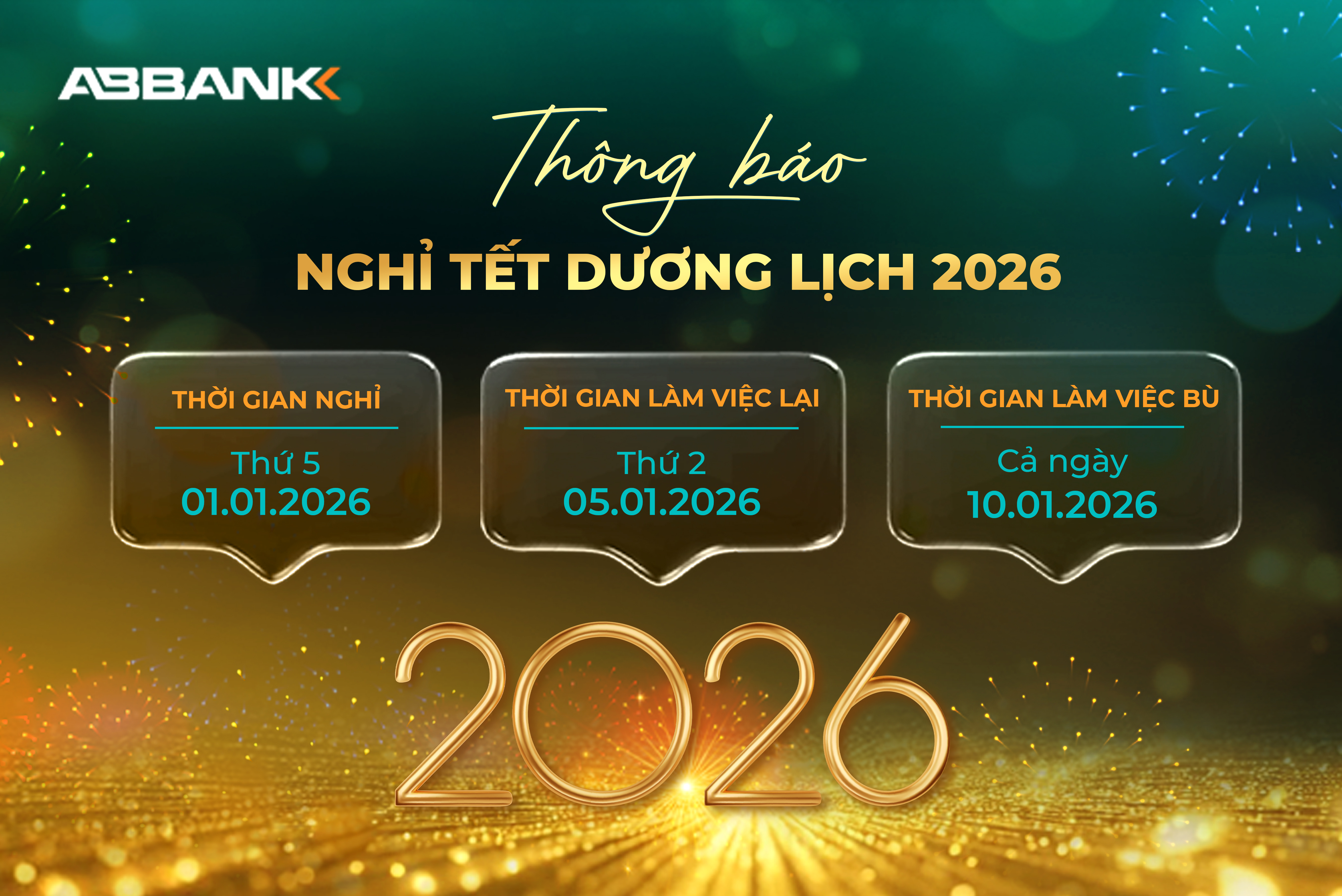 ABBANK THÔNG BÁO LỊCH NGHỈ TẾT DƯƠNG LỊCH 2026